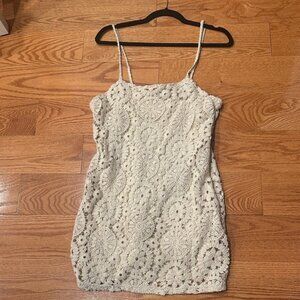 Mango Cream Crochet Mini Dress